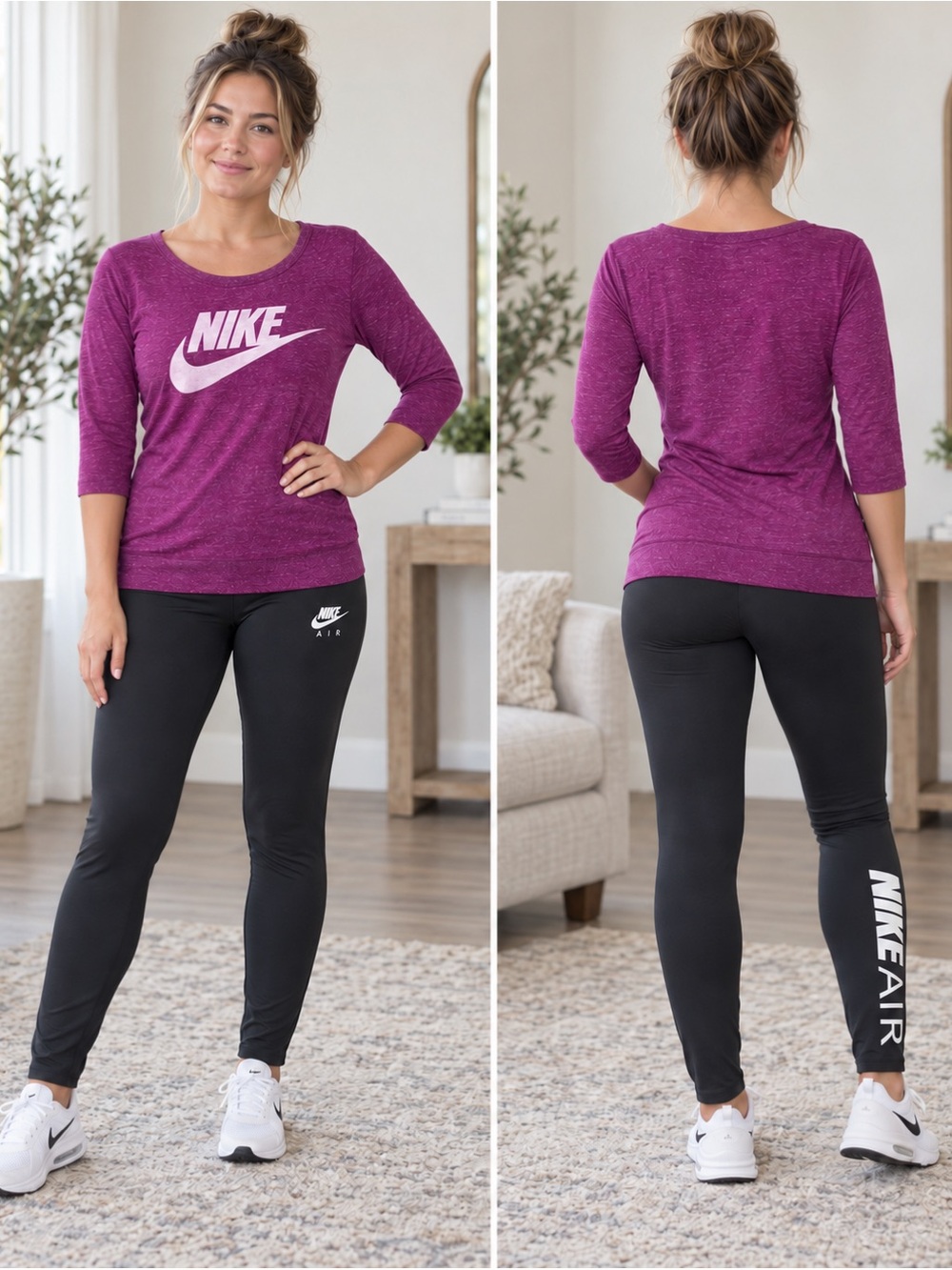 Nike Purple Heather Scoop-Neck Top with Black Nike Air Leggings